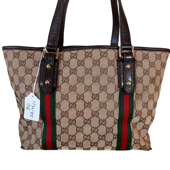 Authentic Gucci Shoulder Bag Brown Canvas Used GG Handbag Vintage - Picture 2 of 13